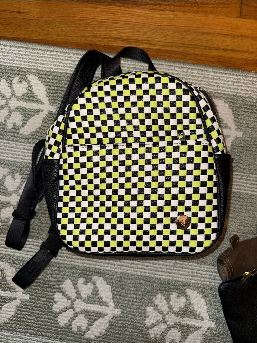 Iris and Rainbow backpack brand new without tags Black and Lime Checkered